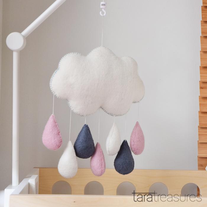 Cloud Nursery Mobile Pink Grey Raindrops iCandy Australia