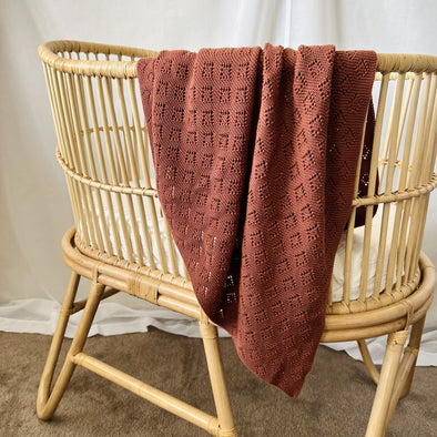 Cable Knit Baby Blanket - Rust