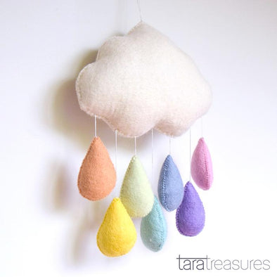 Cloud Nursery Mobile - Pastel Rainbow Raindrops